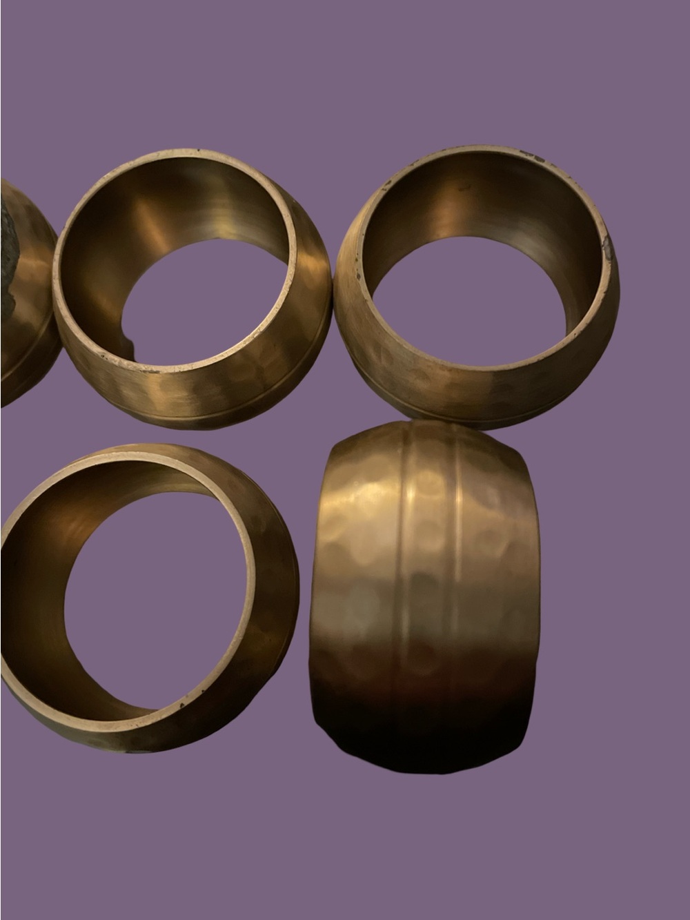 Kemp & Beatley- Hammered Brass Napkin Rings Holder set of 8